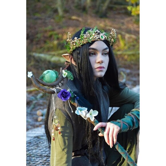 Woodland Fairy Flower Crown Feminine Handmade Leaf Elf Headband for Cosplay main image 7